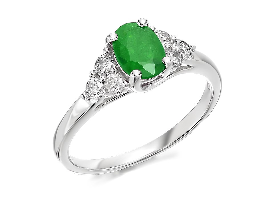F.Hinds Womens Jewellery 9ct Yellow Gold Emerald /& Diamond 3 Stone Ring 15pts