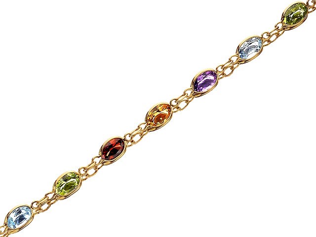 F.hinds Womens 9ct Real Yellow Gold Multi Stone Bracelet Fashion 